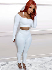 Solid Halter Neck Off Shoulder Shirt & Pencil Pants Set Plus Size