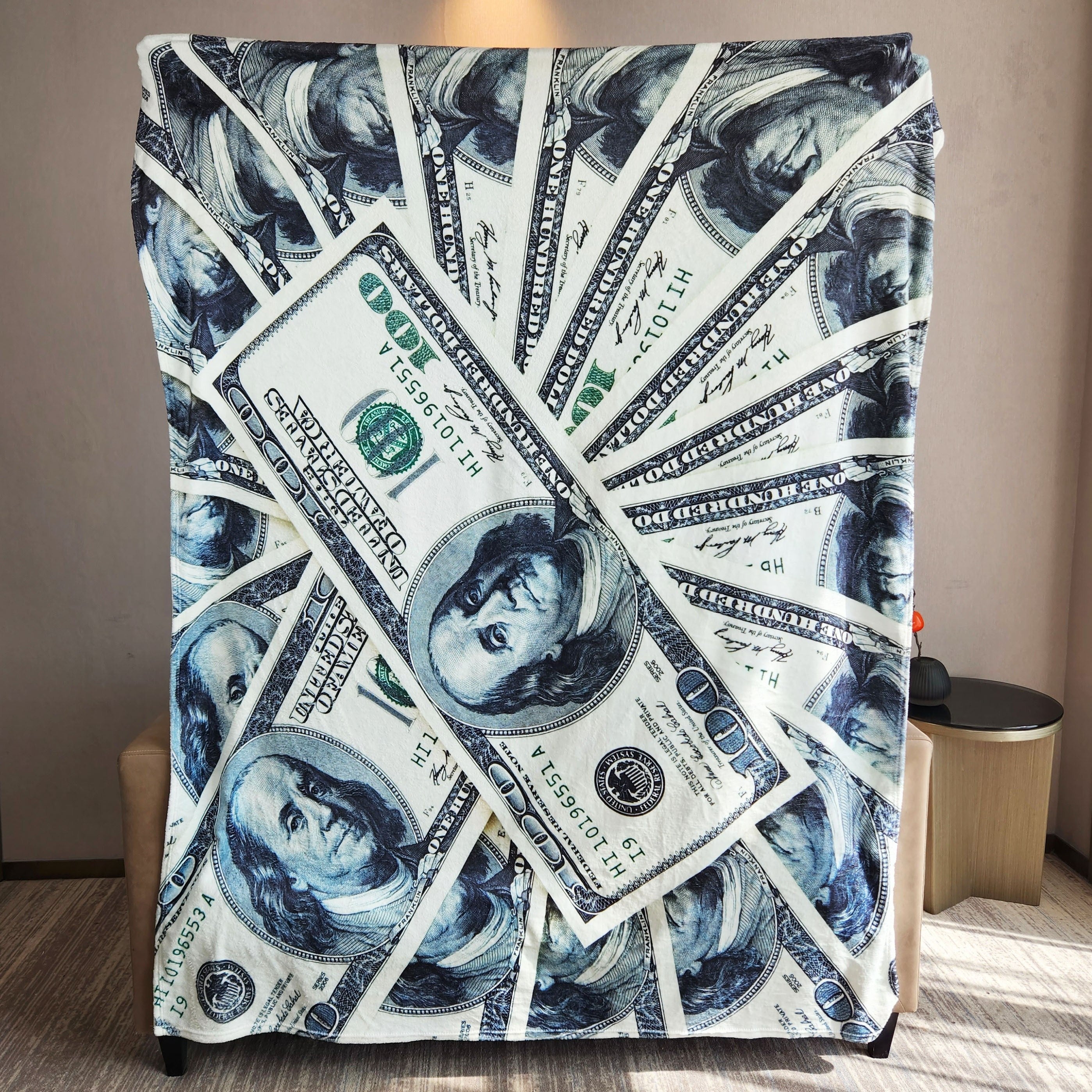 Warm Flannel Blanket with 3D Dollar Pattern Printing