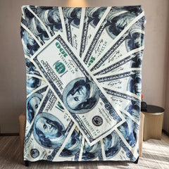 Warm Flannel Blanket with 3D Dollar Pattern Printing