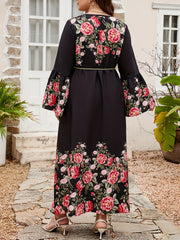 Women's Plus Floral Bell Sleeve Maxi Dress