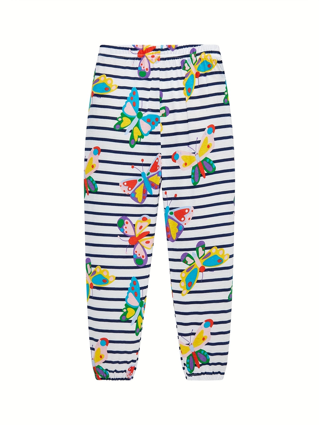 Girls Stripe Butterfly Print Pajamas Set