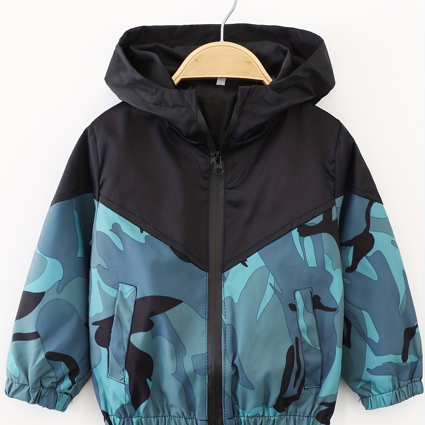 Boys Camo Windbreaker Fleece Lined Hooded Jacket