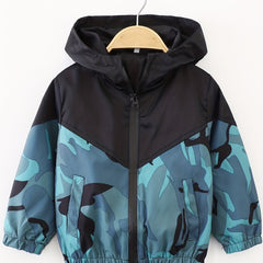 Boys Camo Windbreaker Fleece Lined Hooded Jacket