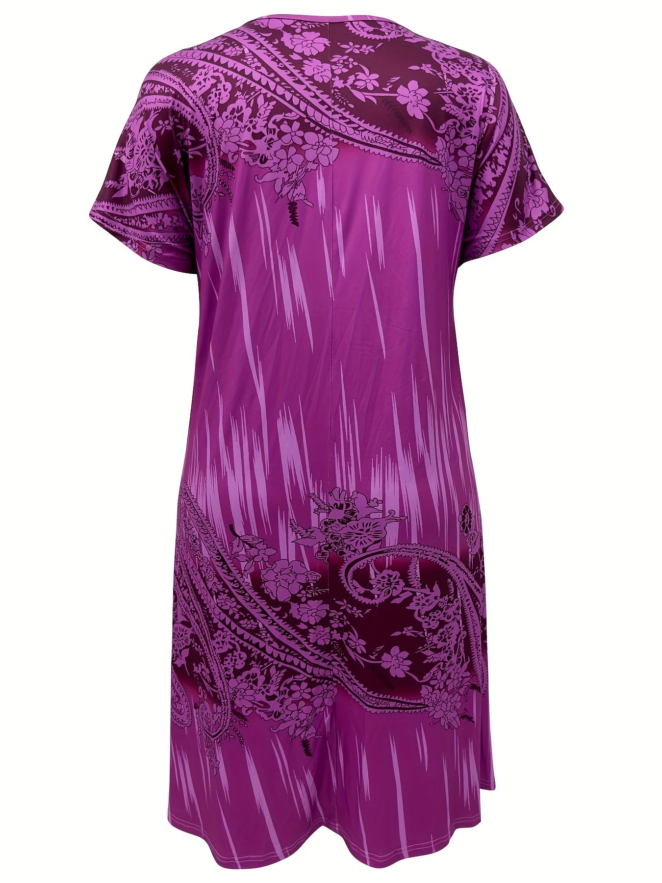 Boho Dress Paisley Print V Neck Stretch Dress