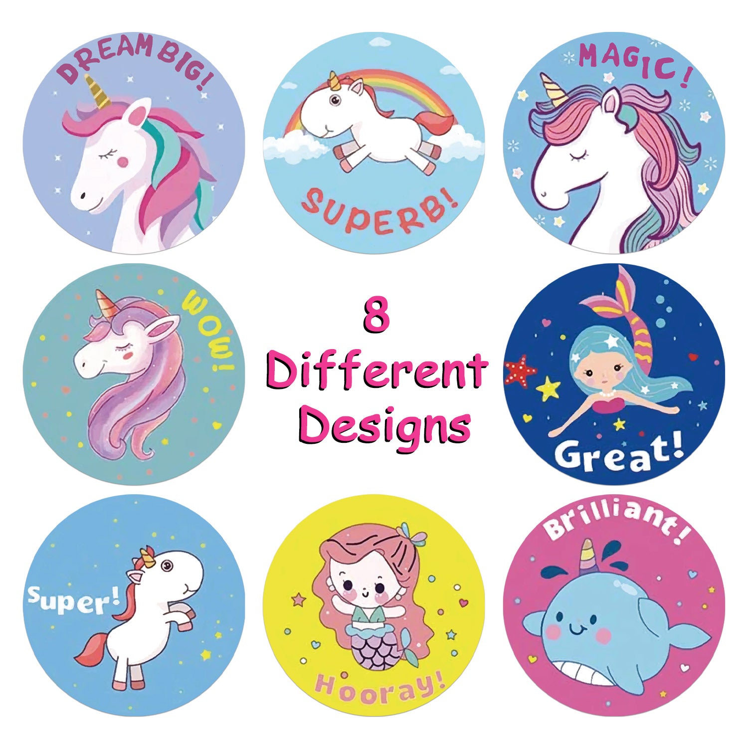 500pcs 1 Inch Unicorn Stickers Water Bottles Laptop DIY Decor Skateboard Phone