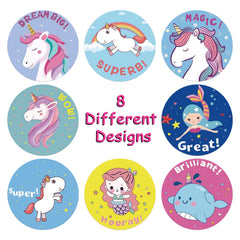 500pcs 1 Inch Unicorn Stickers Water Bottles Laptop DIY Decor Skateboard Phone