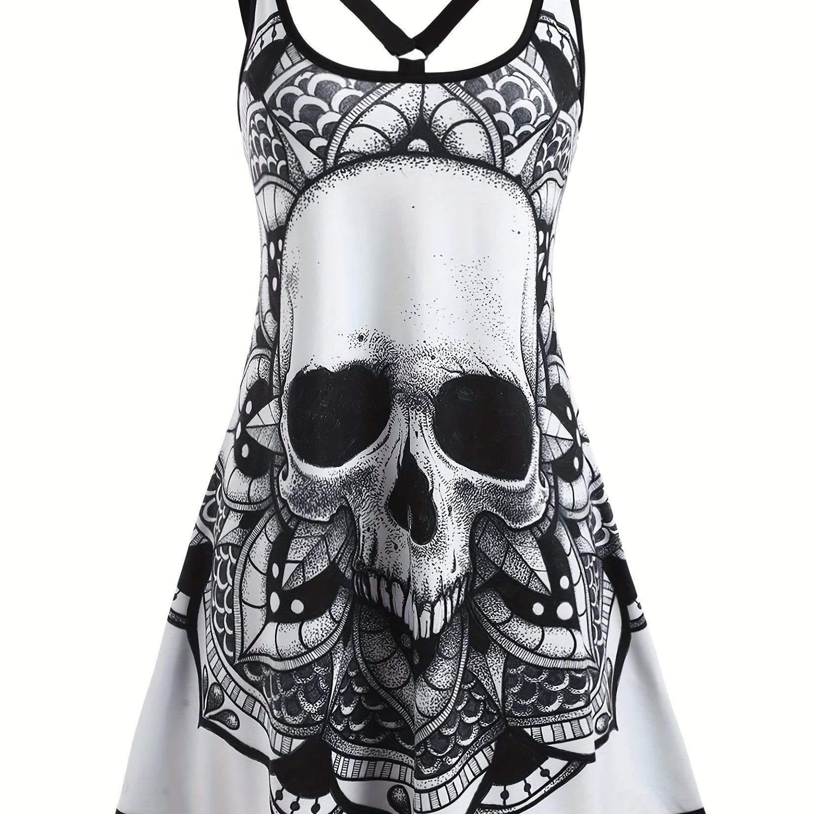 Skull & Graphic Print Tank Dress for Happy Halloween Women's Clothing