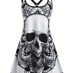 Skull & Graphic Print Tank Dress for Happy Halloween Women's Clothing