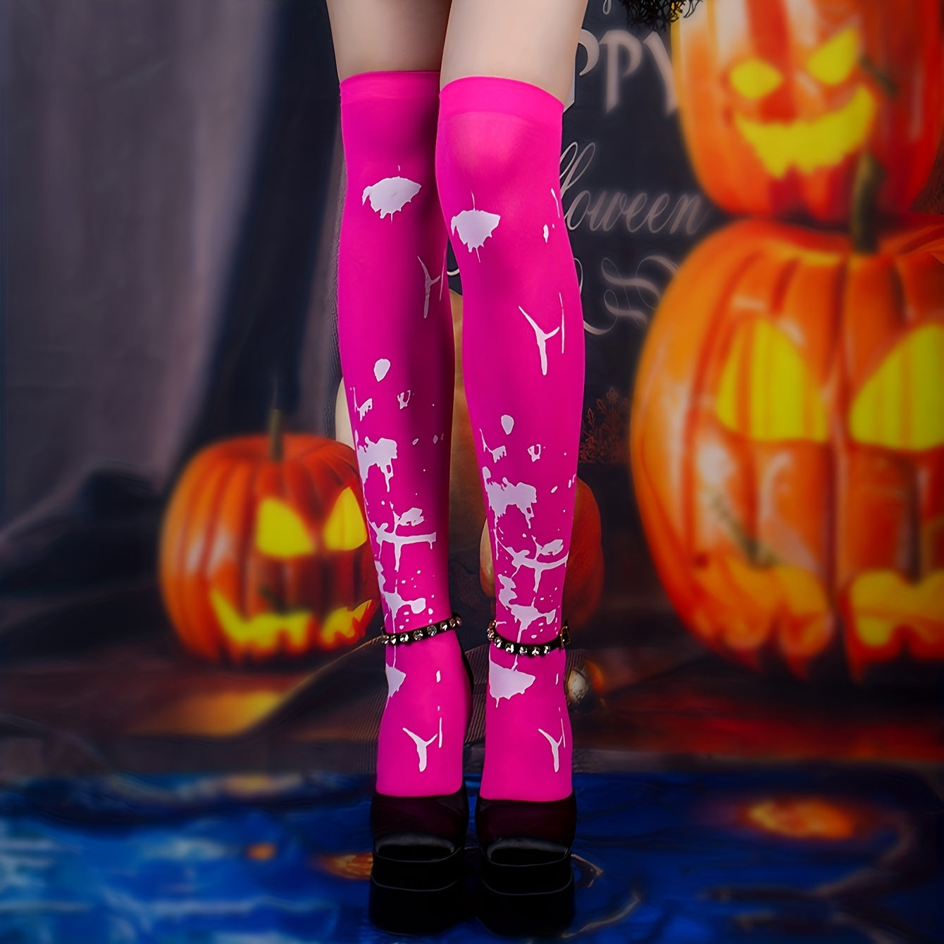 Blood Print Thigh High Socks Halloween Cosplay Over The Knee Socks