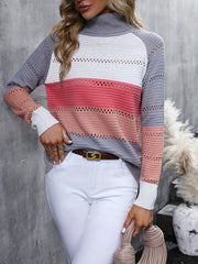 Turtleneck Knit Sweater Long Sleeve Women's Casual Block Sweater
