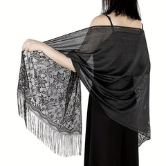 Boho Flower Pattern Fringe Trim Scarf Wrap Head Wrap For Travel