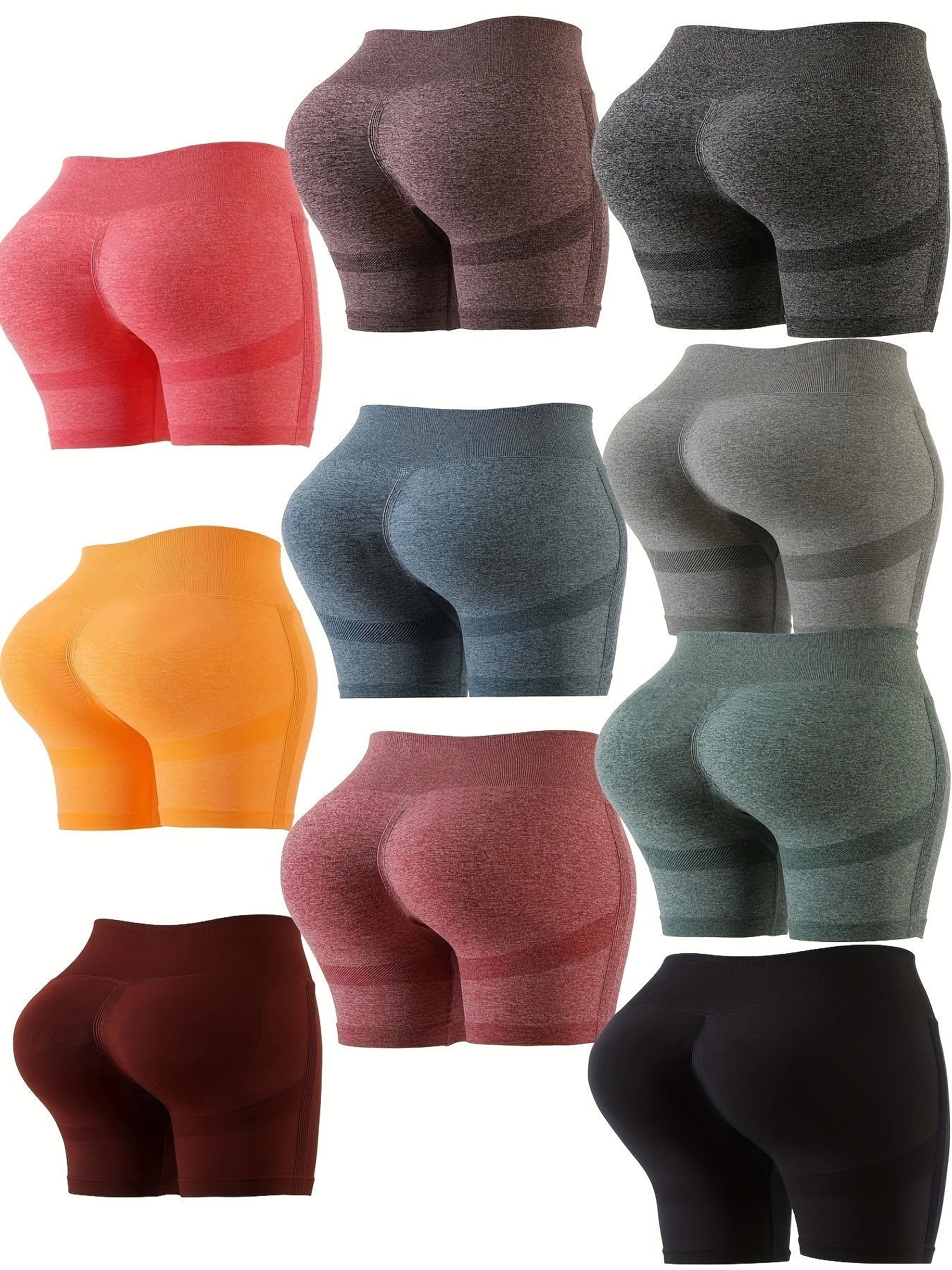 10Pcs High Waist Yoga Shorts Butt Lifting High Stretch Seamless Sports Shorts