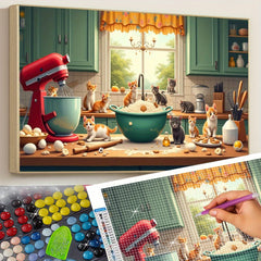 Cat Themed 5D Diamond Painting Kit for Adults - Kitchen Scene