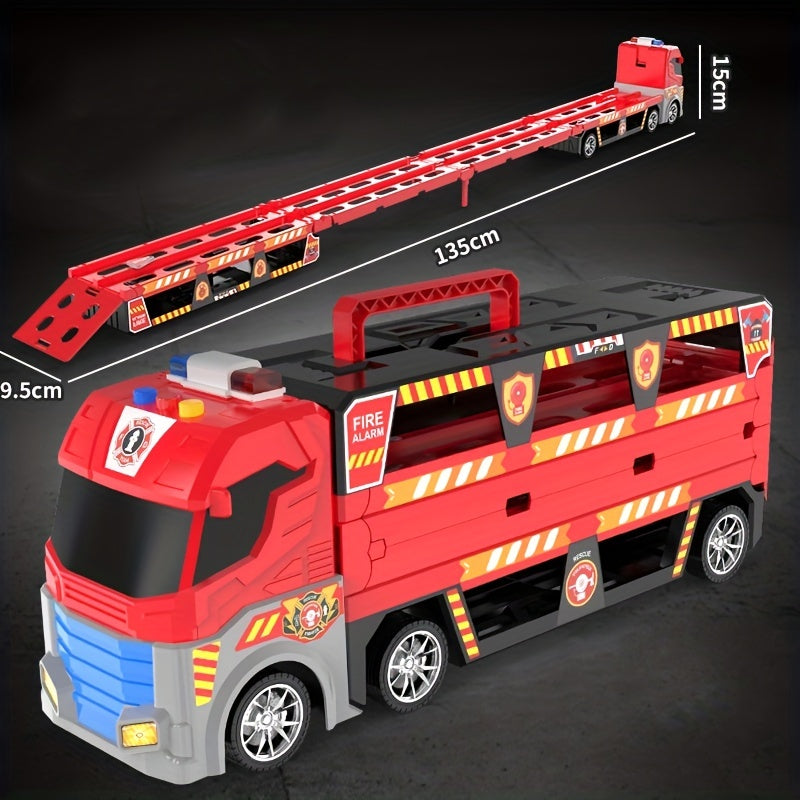 Construction Vehicle Transport Truck & Fire Engine Carrier Toy Set