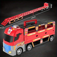 Construction Vehicle Transport Truck & Fire Engine Carrier Toy Set