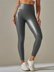 Gothic Solid PU Leather High Waist Leggings