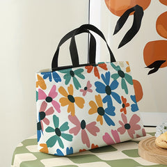 Colorful Flowers Printed Lunch Bag Waterproof Insulated Bento Bag