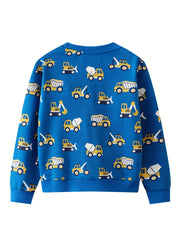 Excavator Print Boys Casual Pullover Sweatshirt
