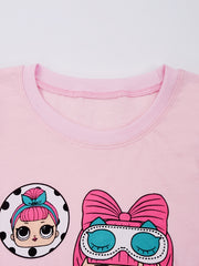 Cartoon Girl Print Kid's Pajama Set Long Sleeve Top & Pants Comfy PJ Loungewear