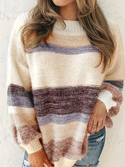 Colorblock Round Neck Long Sleeve Sweater