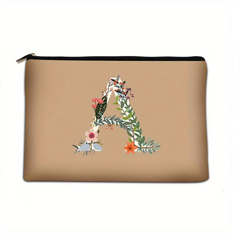 Floral Pattern Cosmetic Bag with Letter Detail Zipper