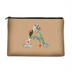 Floral Pattern Cosmetic Bag with Letter Detail Zipper