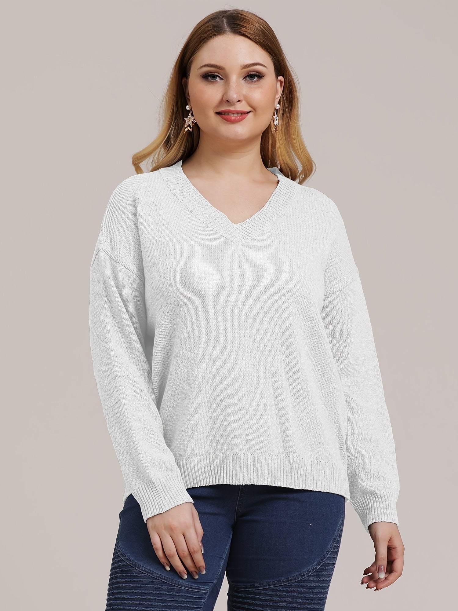 V Neck Knitwear Women's Long Sleeve Sweater