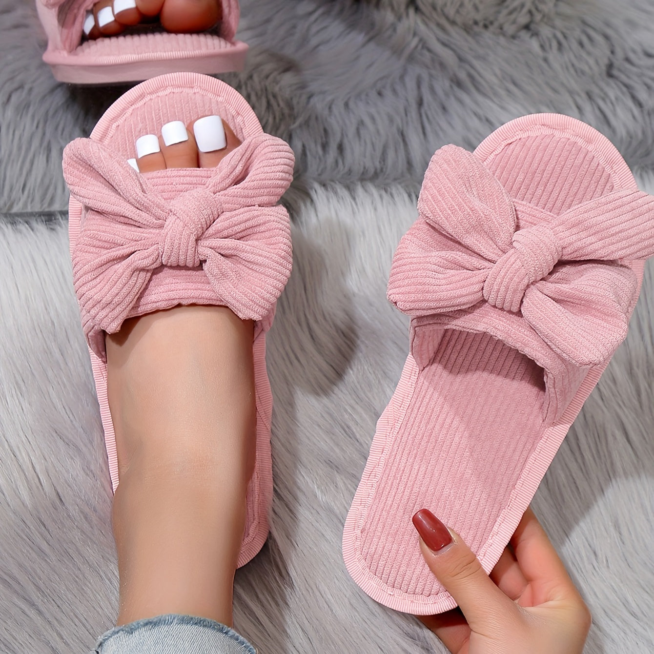 Women's Bowknot Decor Slippers Casual Solid Slip On Shoes