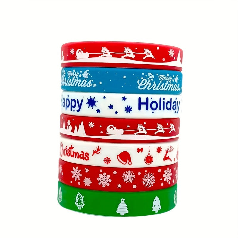 6pcs Christmas Pattern Wristband Silicone Bracelet Santa Claus Bracelet