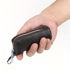 Cowhide Car Key Holder Keychain Zipper Keys Storage Bag