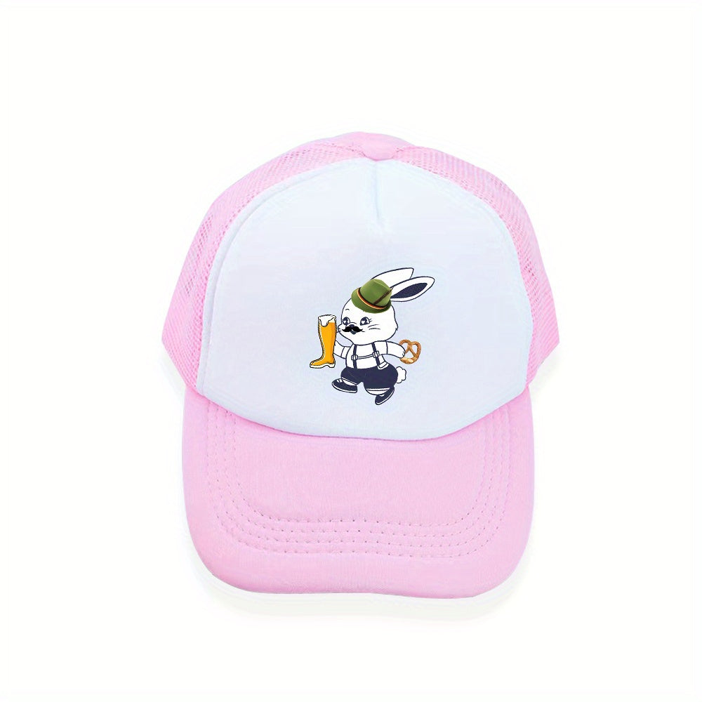Beer Rabbit Print Baseball Cap Kpop Pink Block Trucker Hat Mesh Sunshade Dad Hat