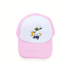Beer Rabbit Print Baseball Cap Kpop Pink Block Trucker Hat Mesh Sunshade Dad Hat