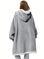 Fleece Blanket Hoodie Lounge Robe Women's Solid Casual Sherpa Wearable