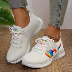 Women's Rainbow Heart & Lightning Running Shoes Breathable Lace Up Athletic Snea