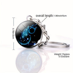 12 Constellations Double Side Glass Ball Key Ring Glow At Night