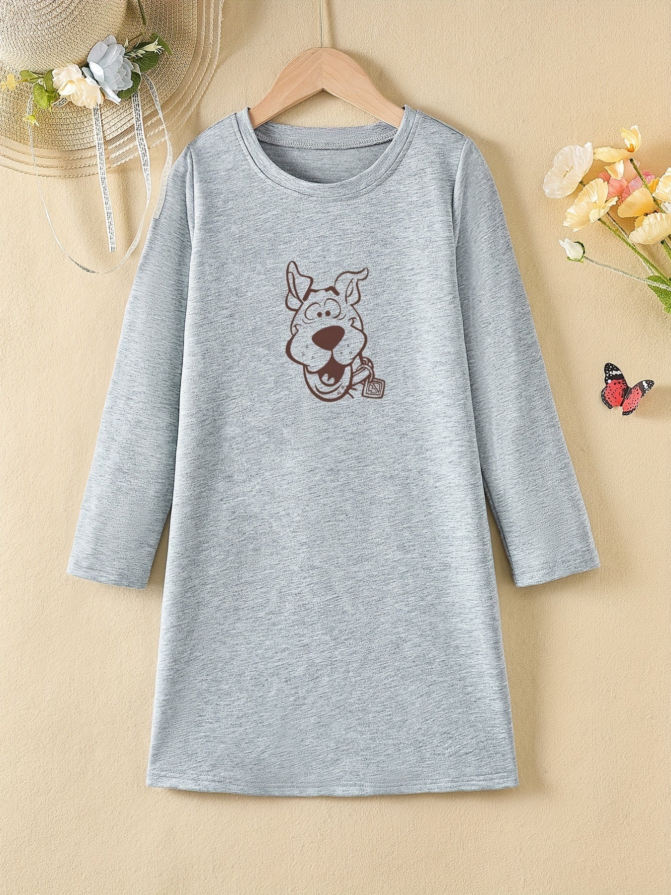 Girls' Donkey Head Print Long Sleeve Casual Dress