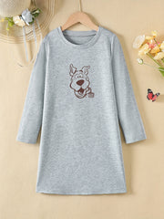 Girls' Donkey Head Print Long Sleeve Casual Dress