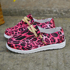 Leopard Print Canvas Shoes Low Top Lace Up Women's Walking Shoes