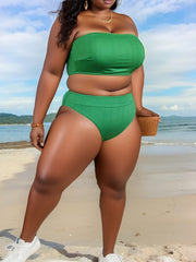 Sexy Bikini Set Solid Textured Bandeau Bra & Panty Swimsuit