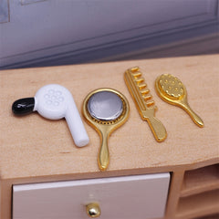 Alloy Dollhouse Hairdressing Set with Comb, Mirror, Dryer & Brush