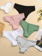 5 Pcs Ribbed Sports Panties Comfy & Breathable Hipster Panties