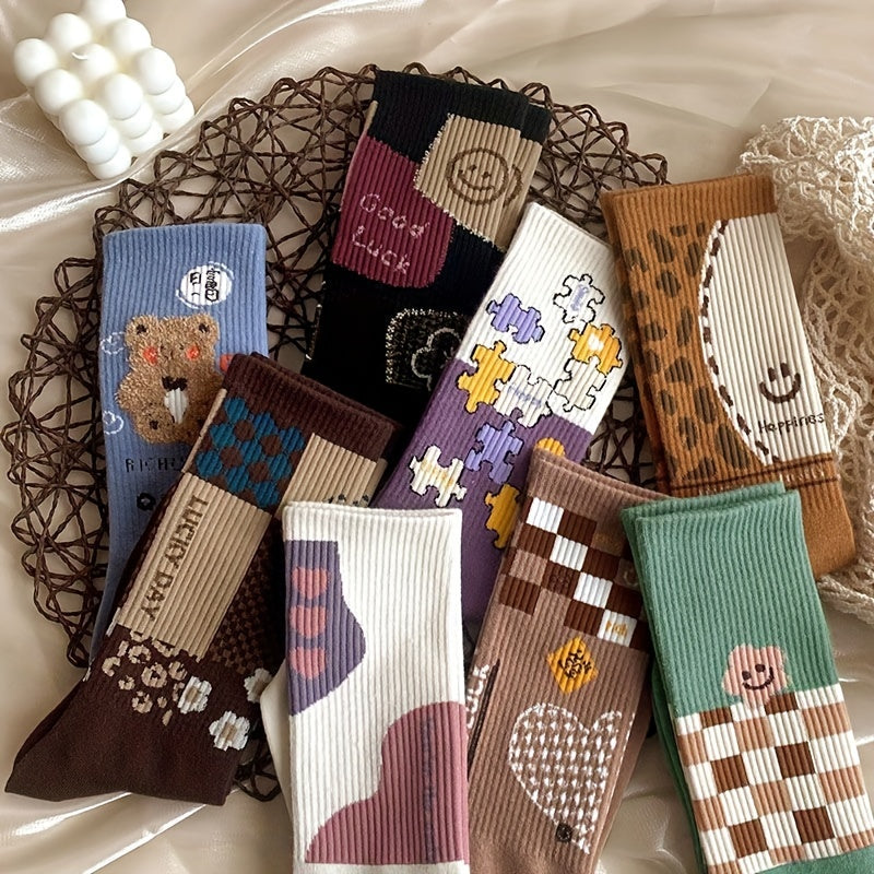 8 Pairs Cartoon Socks Women's Stockings