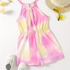 Toddler Girls Halter Tie Dye Graphic Romper Jumpsuit for Beach Vacation