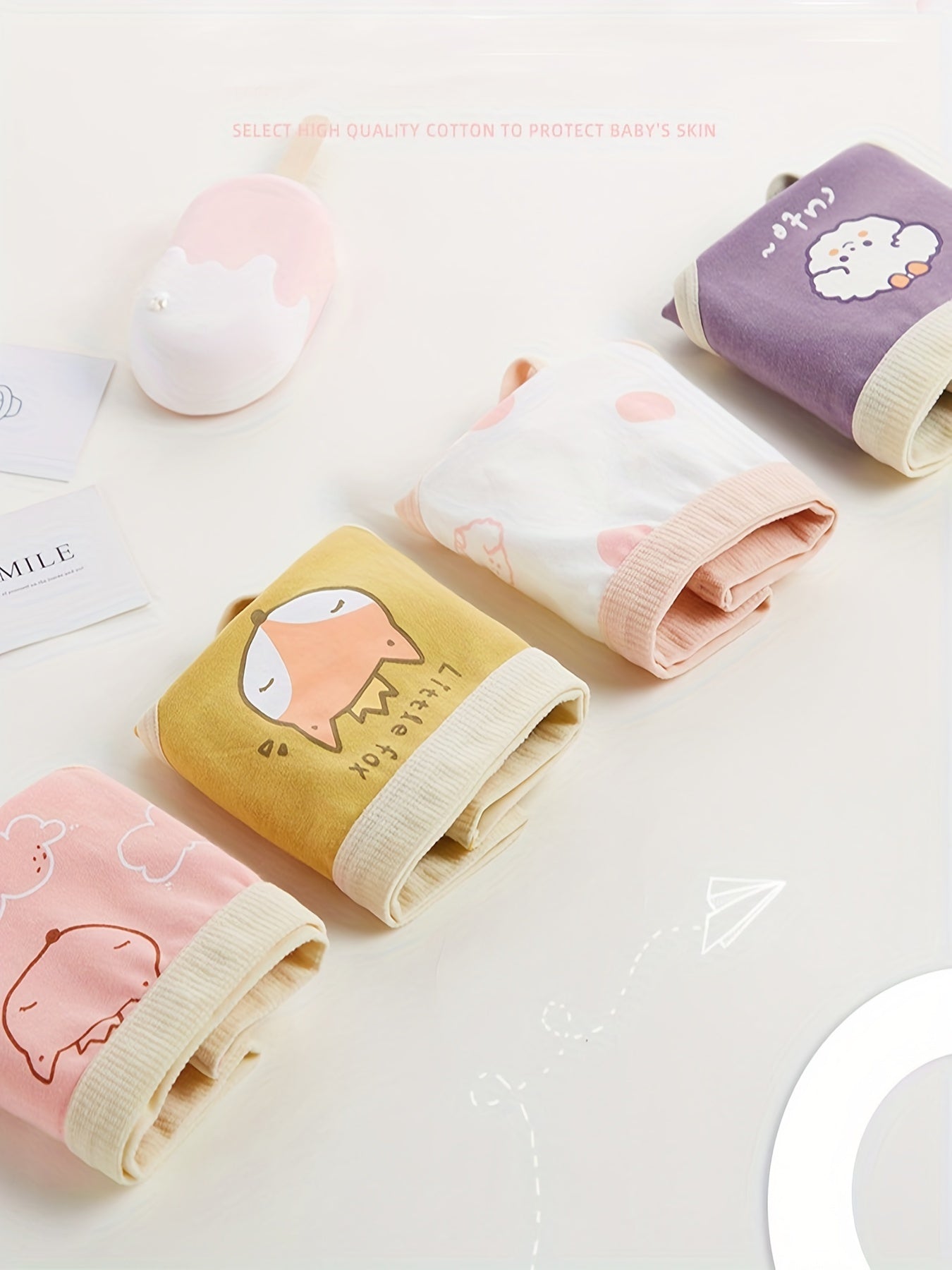 4pcs Girls Triangle Panties Fox Puppy Print Comfortable Underwear
