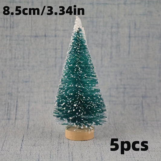 5pcs Mini Christmas Tree Sisal Tree And Wooden Base Bottle Brush Tree