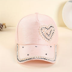 Faux Pearl Heart Baseball Cap Women's Dad Hat