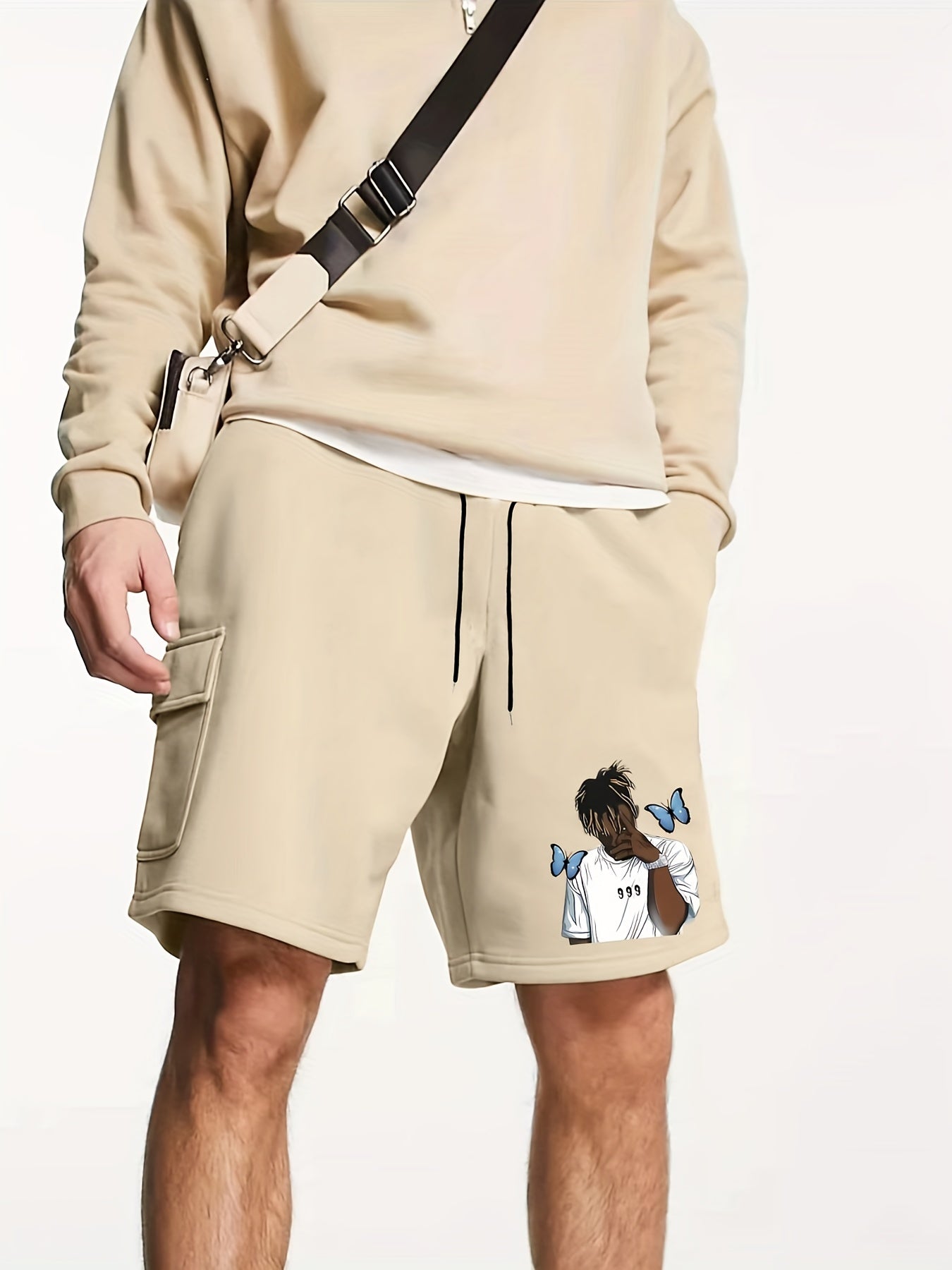 Hip Pop Man Rapper Print Men's Drawstring Cargo Short Pants