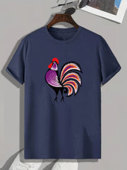 Rooster Pattern Print Men's Comfy Sports T-shirt