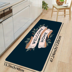 Letter Art Area Rug Leaf Pattern Washable Floor Mat for Bedroom Living Room