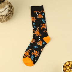 3 Pairs Cartoon Octopus Print Socks Women's Mid Tube Stockings